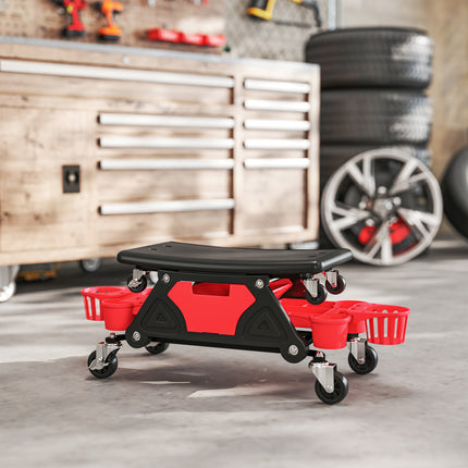 Workshop stool with removable castors, seat, storage area, 33cm high, rolling stool, load capacity up to 135 kg, red