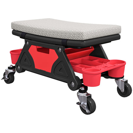 Scaun de atelier cu roți, spațiu de depozitare 35 cm înălțime, scaun rulant, capacitate de încărcare până la 135 kg, gri