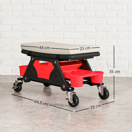 Scaun de atelier cu roți, spațiu de depozitare 35 cm înălțime, scaun rulant, capacitate de încărcare până la 135 kg, gri