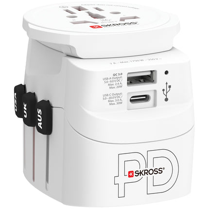 World travel adapter PRO Light USB AC30PD World PD 30W Grounded
