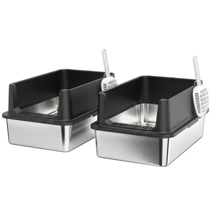 Set litiera XL pentru pisici din oțel inoxidabil, cu pereți înalți, 60x40x30cm