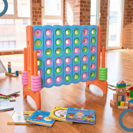 Joc XXL Connect Four, albastru deschis-portocaliu, cu geantă