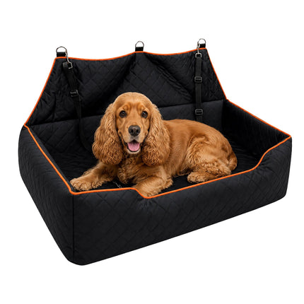 Scaun auto pentru câini XXL, catifea, negru/portocaliu, design 2 în 1