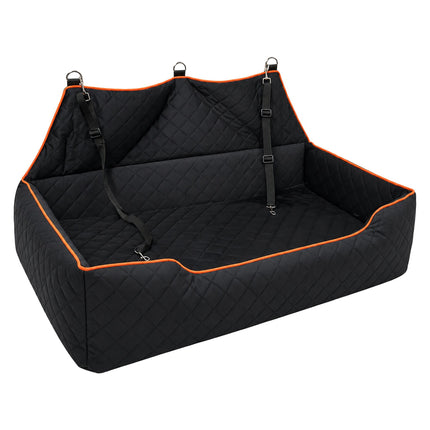 Scaun auto pentru câini XXL, catifea, negru/portocaliu, design 2 în 1