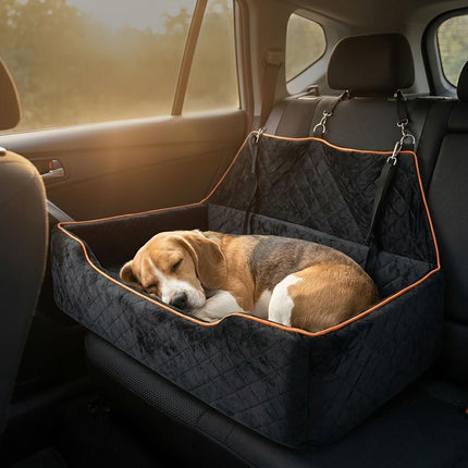 Scaun auto pentru câini XXL, catifea, negru/portocaliu, design 2 în 1