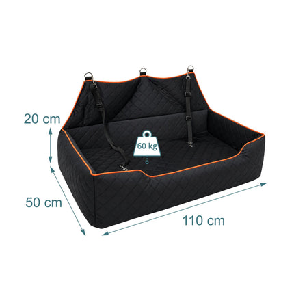 Scaun auto pentru câini XXL, catifea, negru/portocaliu, design 2 în 1