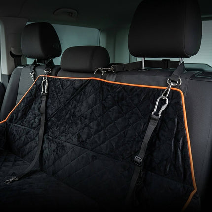 Scaun auto pentru câini XXL, catifea, negru/portocaliu, design 2 în 1