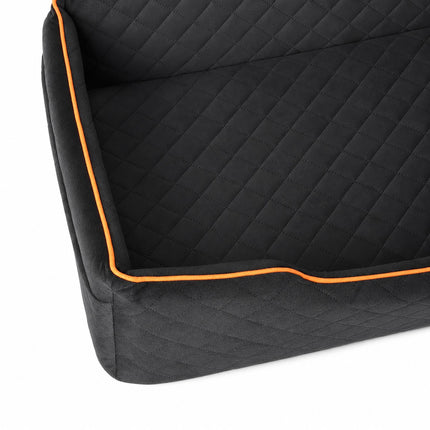 Scaun auto pentru câini XXL, catifea, negru/portocaliu, design 2 în 1