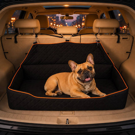 Scaun auto pentru câini XXL, catifea, negru/portocaliu, design 2 în 1