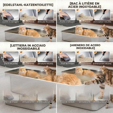 Litieră XXL din oțel inoxidabil, 72 l, cu lingură