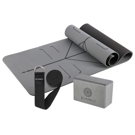 Set Yoga - Covoraș TPE gri, bloc, curea