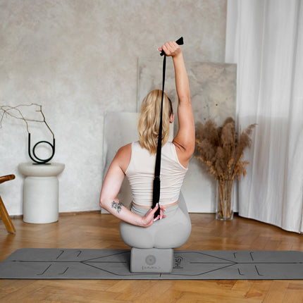 Set Yoga - Covoraș TPE gri, bloc, curea