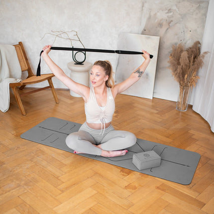 Set Yoga - Covoraș TPE gri, bloc, curea