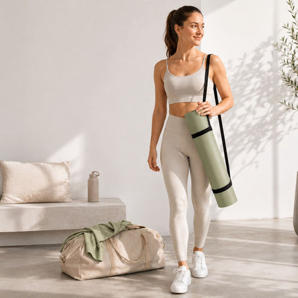 Yoga and Pilates Mat 5 mm with Carrying Strap, 68 x 183 cm, Sage Green
