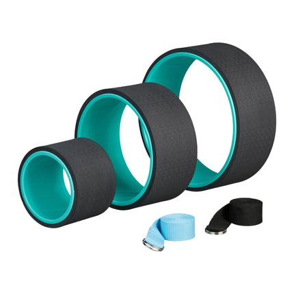 Set de 3 roți de yoga cu 2 benzi de yoga