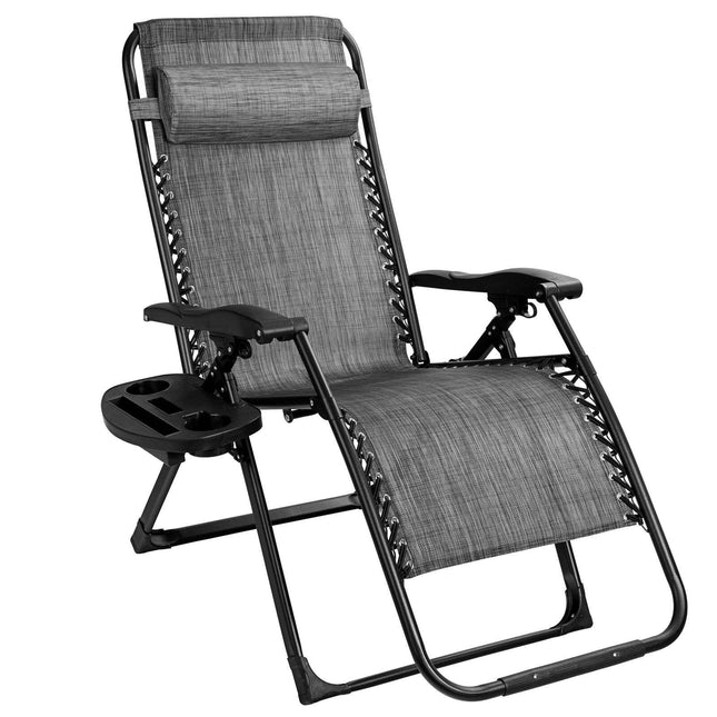 Șezlong Zero Gravity cu suport pentru pahare, 225 kg, gri