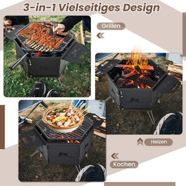 grătar mare cu cărbune cu grătar rotativ 360° bol de foc 2 în 1 77 x 74 x 38 cm