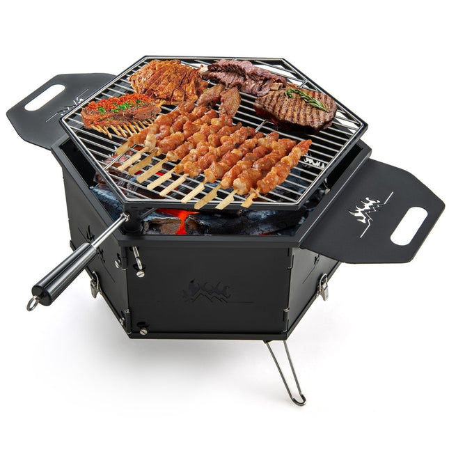 grătar mare cu cărbune cu grătar rotativ 360° bol de foc 2 în 1 77 x 74 x 38 cm