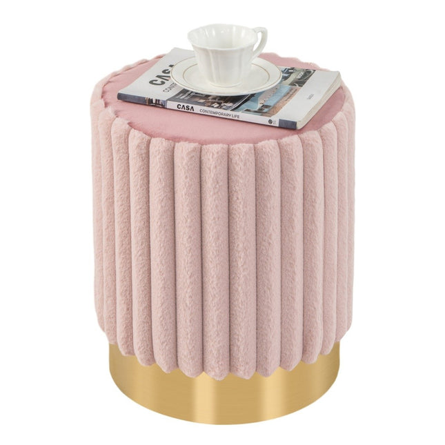 taburet tapițat otoman rotund din catifea cu bază metalică rezistentă φ37 x 43 cm roz