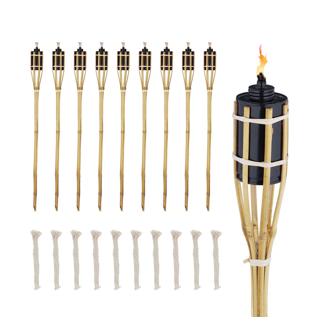 set 10 torțe de grădină bambus 80 cm