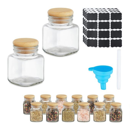 set de 14 borcane de condimente cu capace din bambus