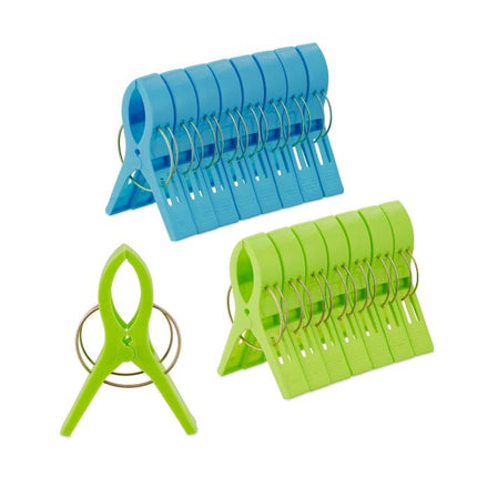 set de 16 cleme pentru prosoape de plajă în albastru/verde