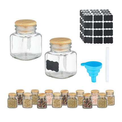 set de 16 borcane de condimente patrate din bambus