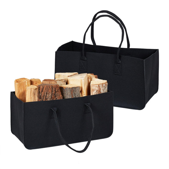 set 2 saci de lemne de foc din fetru Negru