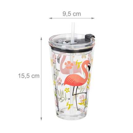 set de 4 pahare cu motiv flamingo