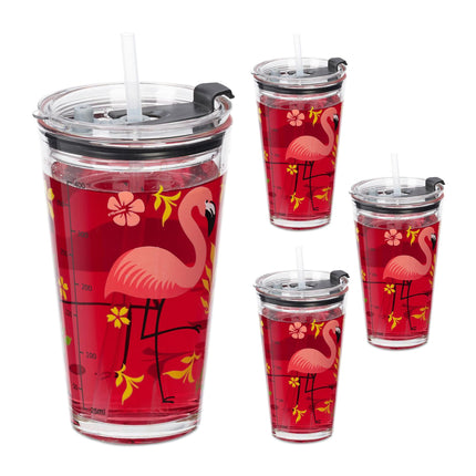 set de 4 pahare cu motiv flamingo